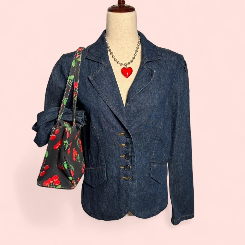 Caslon Denim Blazer Jacket Blue Y2K Whimsy Coquette Cotton CN68475MI Medium